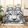 White Tiger Red Rose King Queen Duvet Cover Africa Big Cat 3D Polyester Bedding Set for Adult Teen