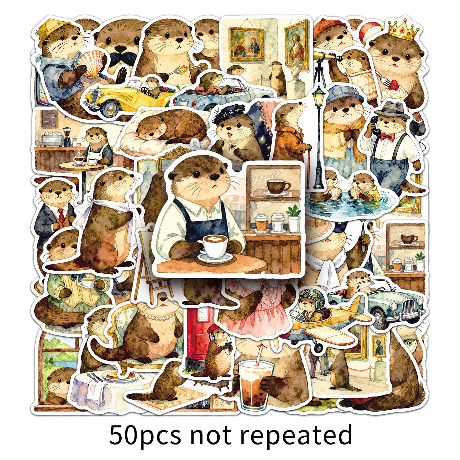 50 Cartoon Otter Stickers - Cute, Retro, Waterproof for DIY Journals & Storage Boxes