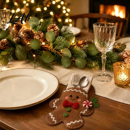Christmas Table Decoration Felt Cutlery Holder DIY Kit Holiday Flatware Pouch Craft Festival Dinner Accessory Set Handmade Utensil Sleeve for Table,