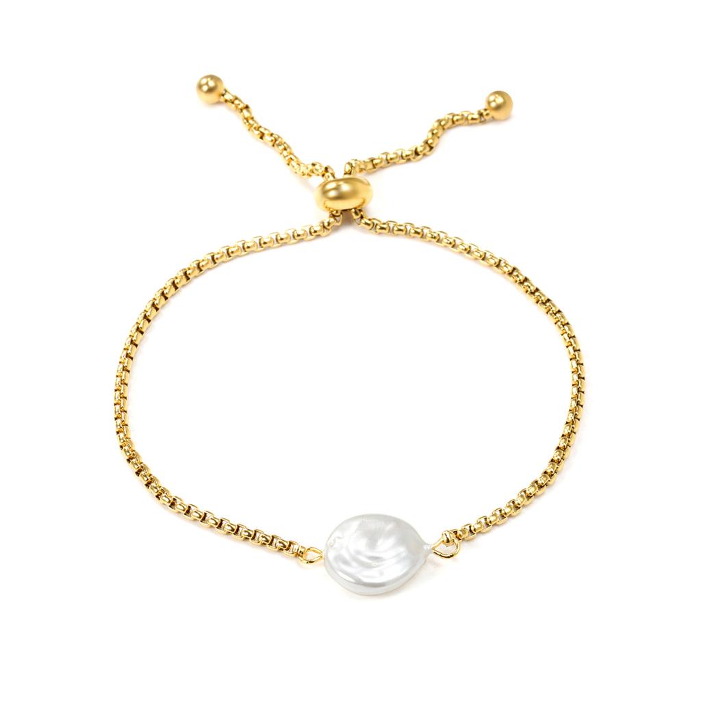Jewelry Irregular Round Cake White Pearl Bracelet Niche Design Steel Ball Pulling Chain Stainless Steel Jewelry Women