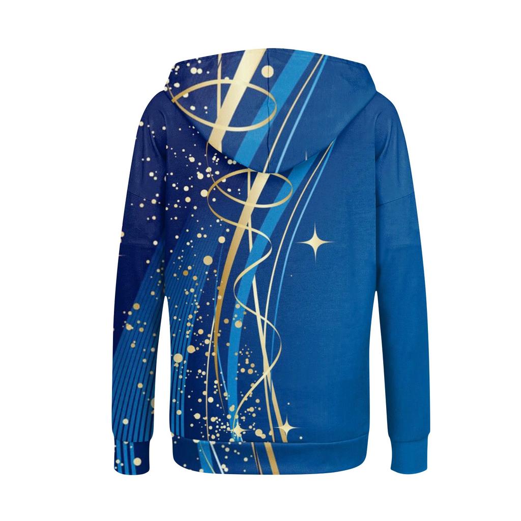 Women's Long Sleeve Printed Sweatshirt Long Sleeve Pocket Jacket Zipper Hoodie Coat