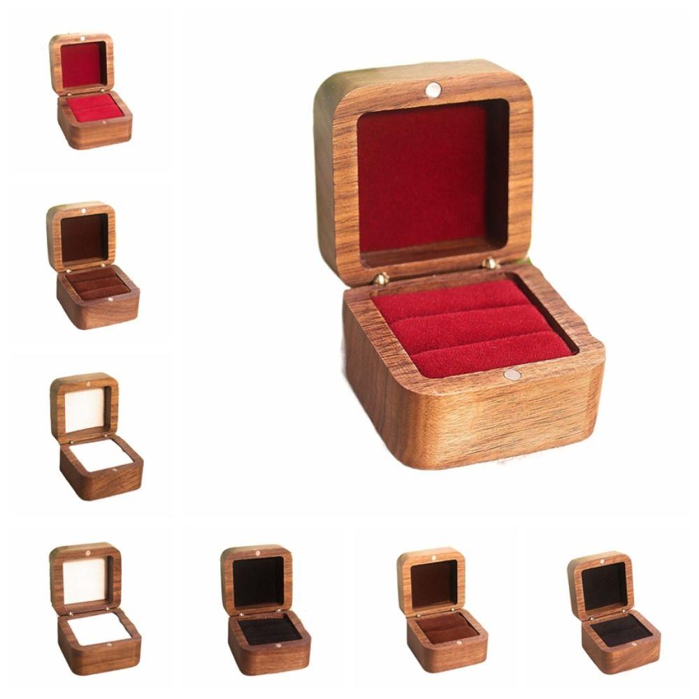 Square Rings Bearer Box 1/2 Slots Jewelry Organizer Simple Rings Display Case  Couple