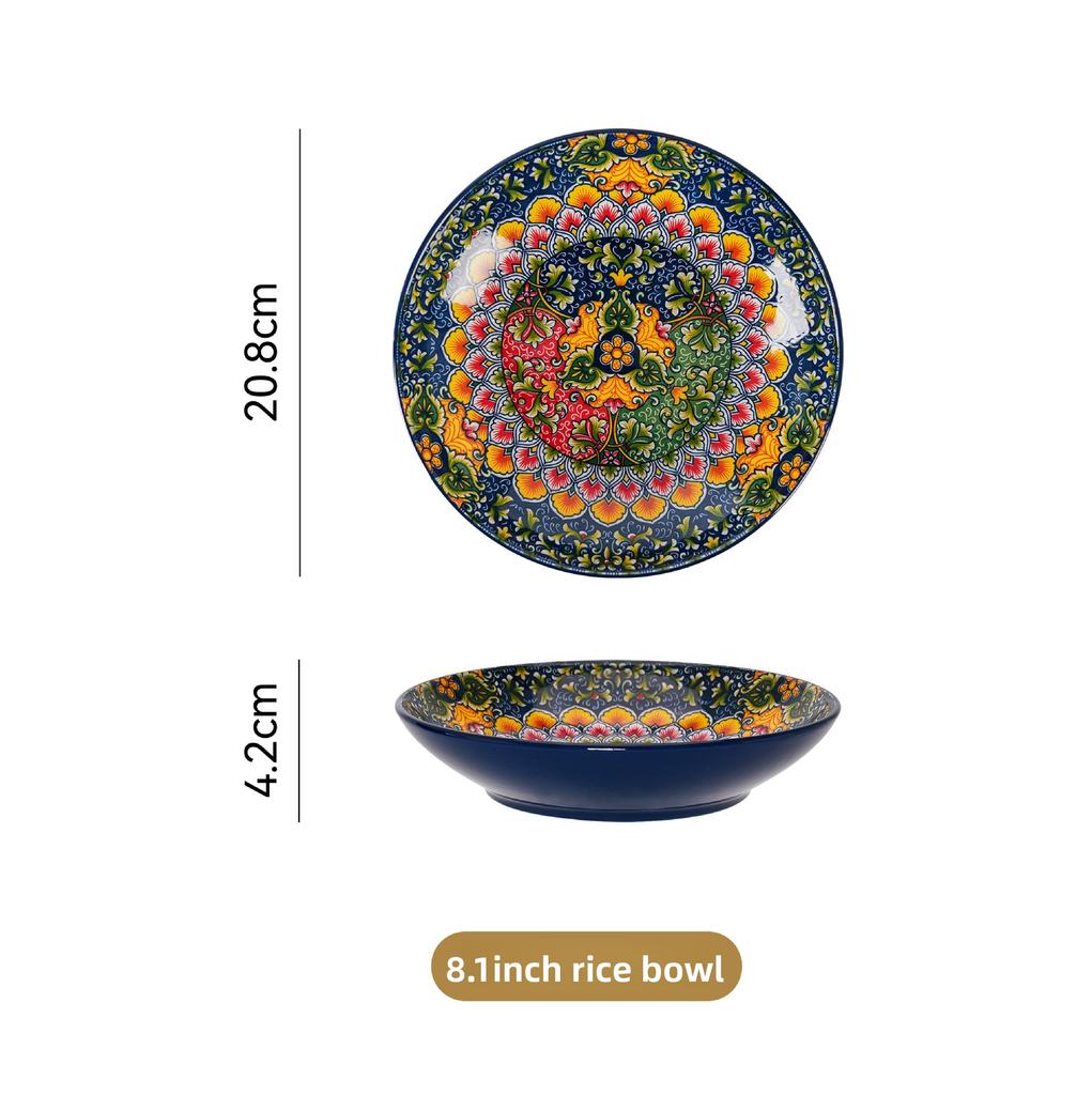 Bohemian Retro Dinnerware Set Salad Bowl Cutlery Ethnic Style Tableware for Home