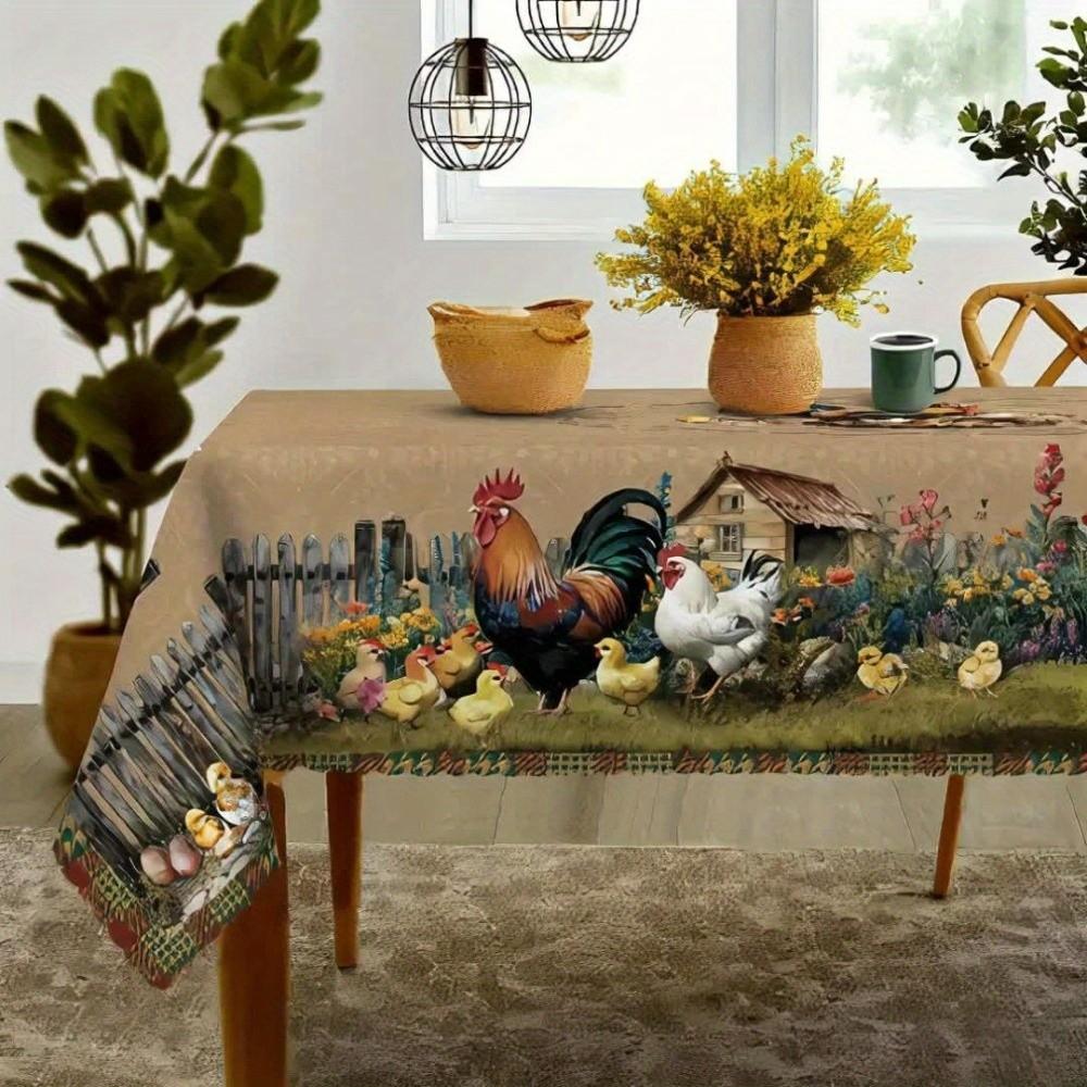Flower Printed Rectangle Tablecloth Country Rooster Round Table Cloth Table Cover Beauty Massage