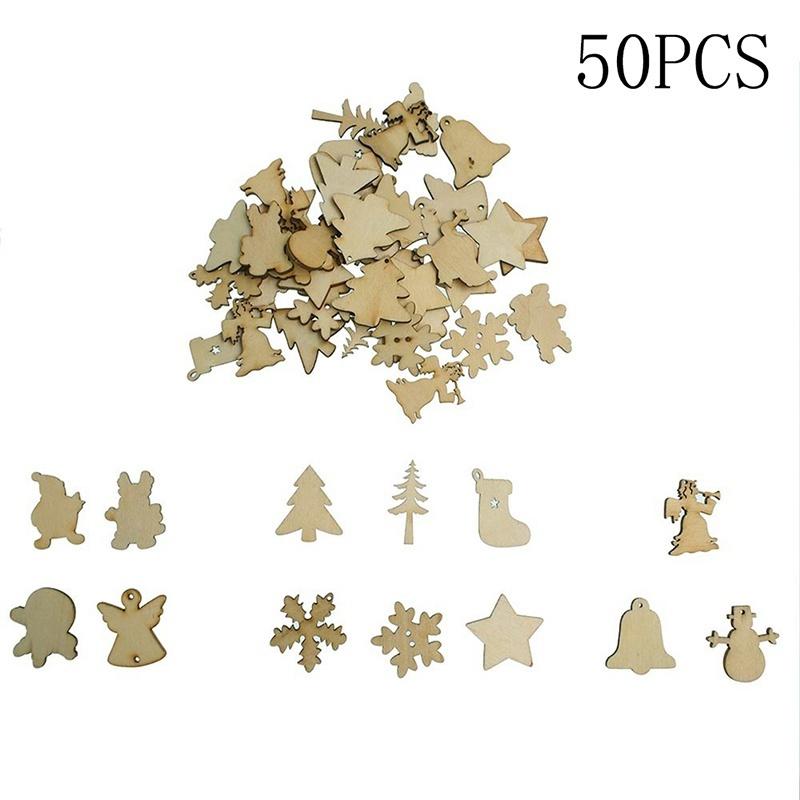 50pcs Wood Christmas Embellishment For Scrapbooking Crafts DIY Xmas Decor