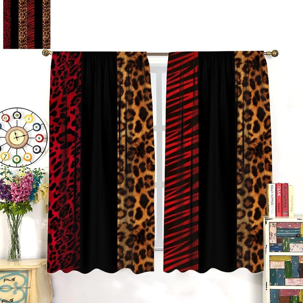 Leopard Print Curtains Brown Animal Fur Printed Lightweight Dcor Window Treatments Women Girls Bedroom Living Room Wildlife Curtain Polyester Ideal