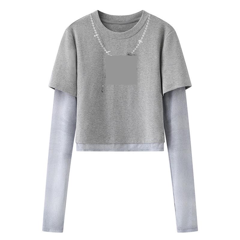 Spring 2026 Small Horse Pearl Necklace Print Two-Piece T-shirt Large серый