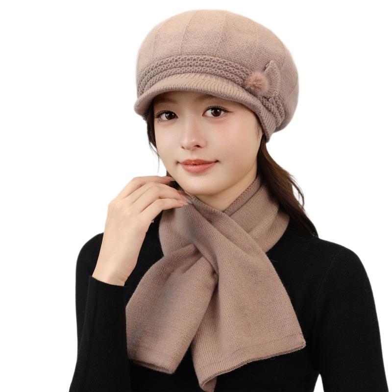 Autumn and Winter New Knitted Basin Hat Scarf Set Women's Fashion Warm Wool Hat Mother Hat Shows a Small Face Versatile Model