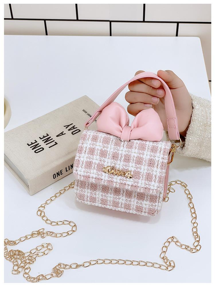 Kids Trendy Woolen Shoulder Bow Bag Chain Element Breathable Everyday Material