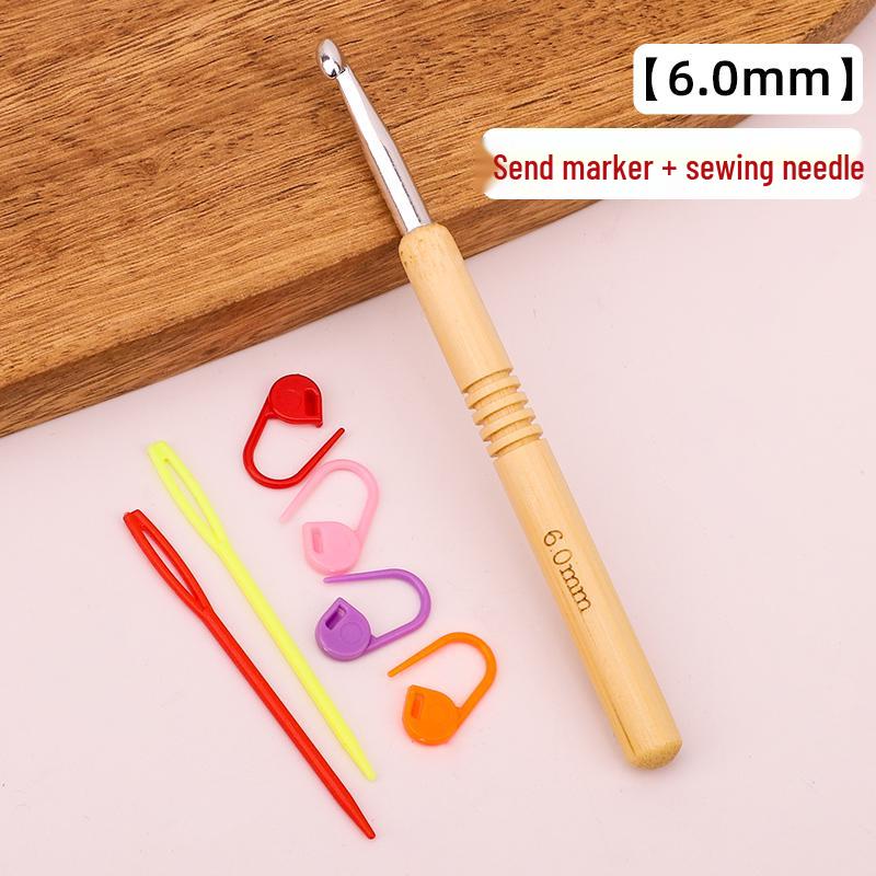 Set croșete din lemn rotunde pentru proiecte cu fir: Pulover, Păpușă, Papuci de casă și Pachet Material Tricotat