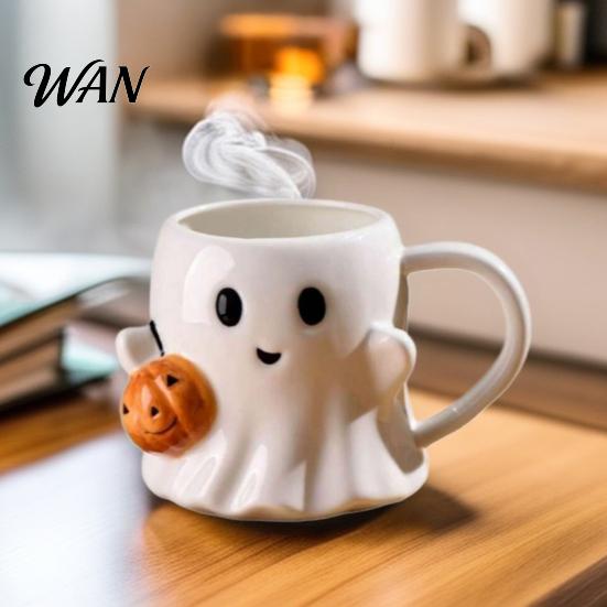 Exquisite Pattern Mug 1/2Pcs 600ml Water Cup 3D Effect Ghost Holding Pumpkin Coffee Design Ceramic Household Bar Kitchen Restaurant Beverage Container