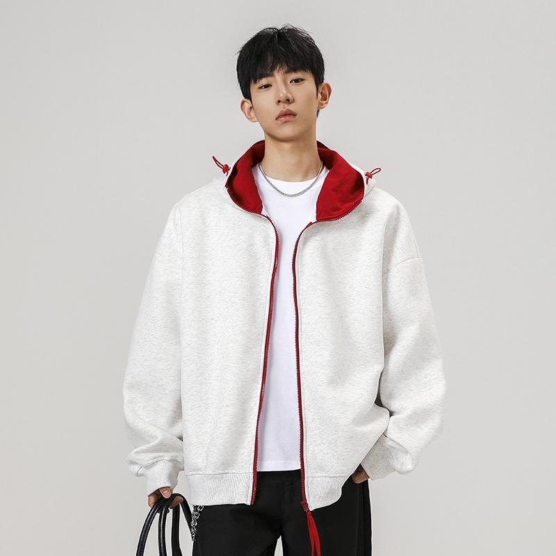 Men's Retro Colorblock Loose Fit Autumn Hoodie Cardigan