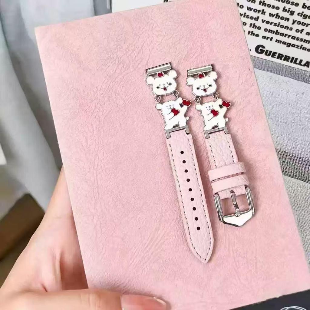 Heart-Shaped Bear Leather Wristband for Apple/Huawei/Xiaomi Devices (14mm) - Trendy Cartoon Design