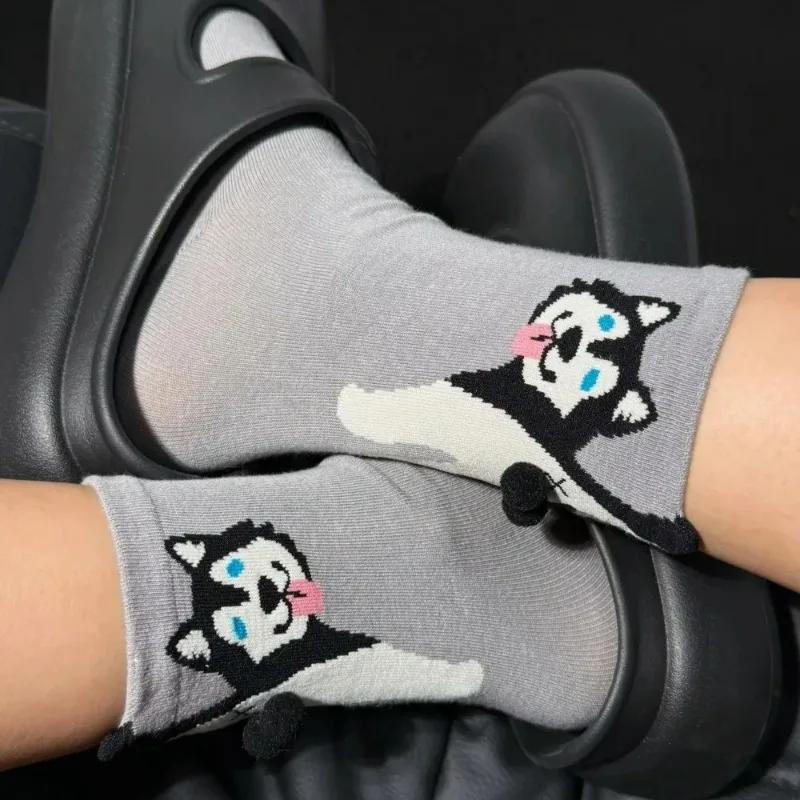 

1 Pair Of Cartoon Cat-Print Cotton Socks For Women: Breathable, Comfortable, And Suitable For All Seasons One Size