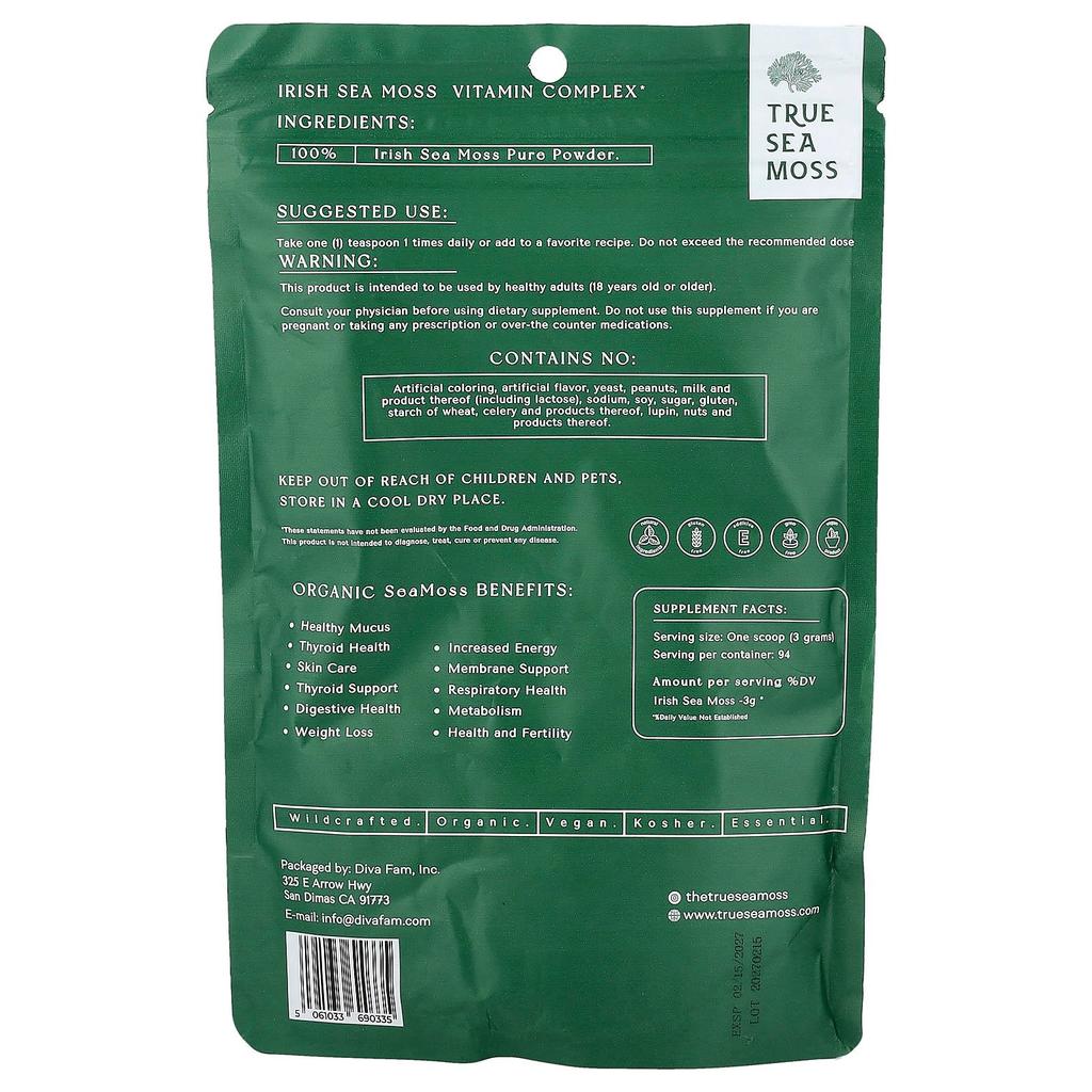 True Sea Moss Premium Vitamin Complex Sea Moss Powder, 8 Oz (227 G)