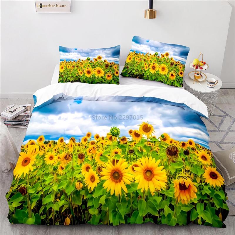 Sunflower Flower Printed Bedding Set Art Home Decoration 3d Duvet Cover Pillowcase Single Double Twin Full Queen King Bedclothes