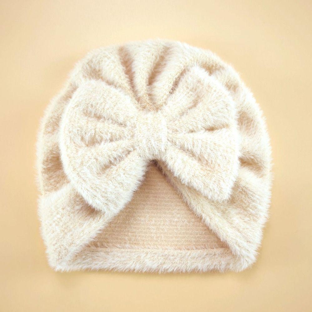 Teddy Fleece Bow Knitted Hat Breathable Newborn Autumn Winter Cap Baby Headscarf Hat Girls Boys