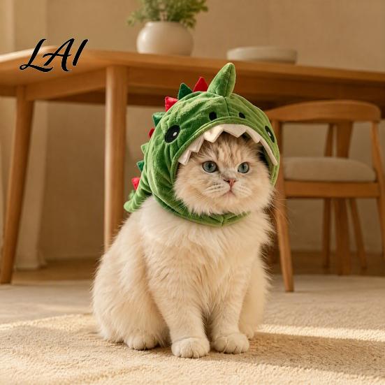 Funny Pet Outfit for Internet Celebrities Cute Dinosaur Hat Cats Soft Plush Cat Headwear Secure Fit Cats with Shark Design Novelty Green Costume 3D