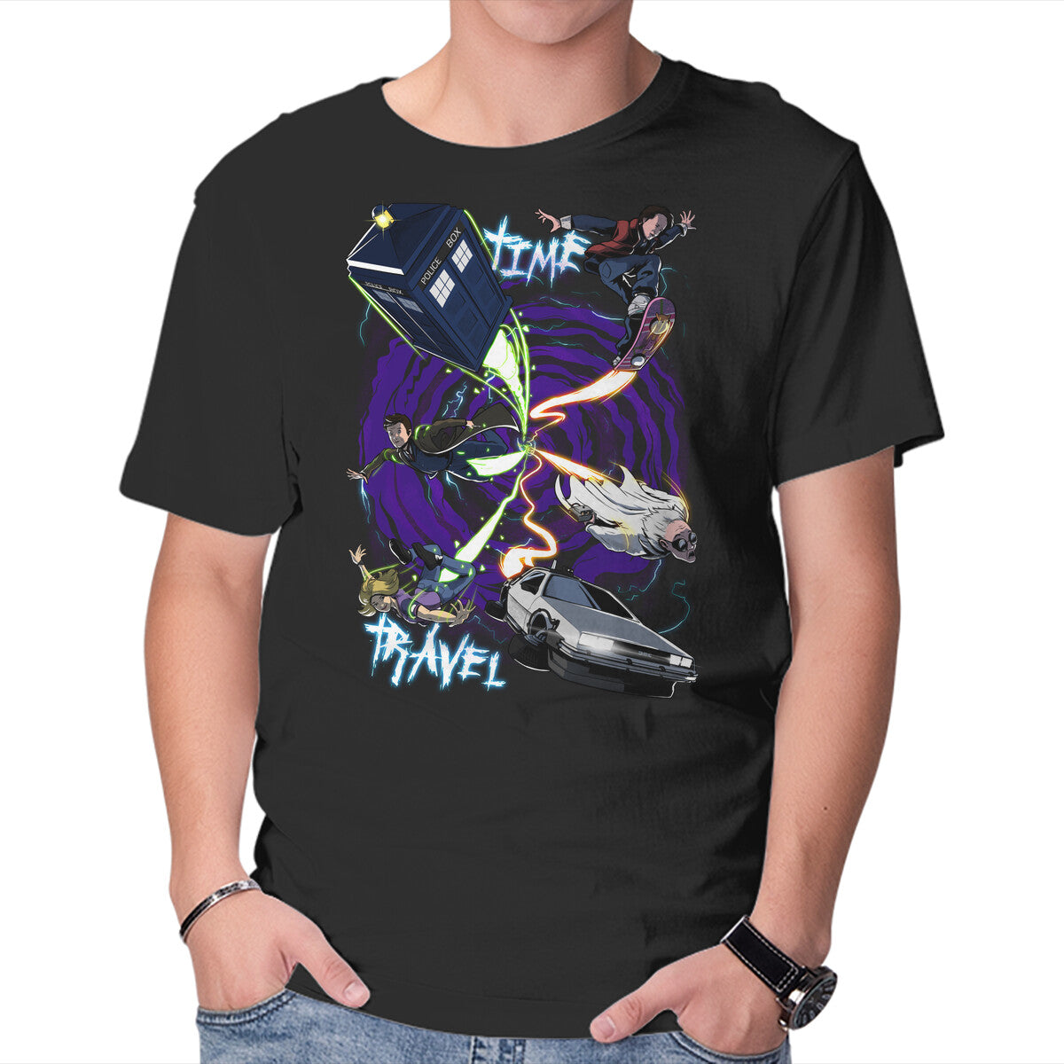 Unisex Crew Neck T-Shirt Traveling Through Time Graphic Short Sleeve Casual Tee S
