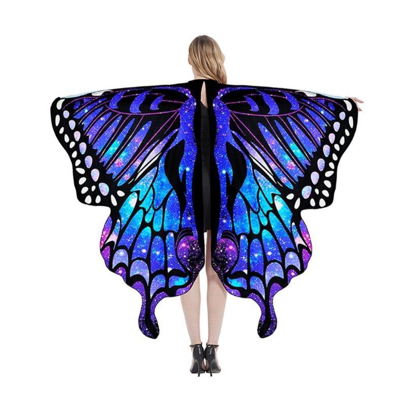 Womens Butterfly Cape Wing Fancy Dress for Party Cosplays Butterfly Wing Costume, Rainbow Butterfly Shawl Wing Cloak