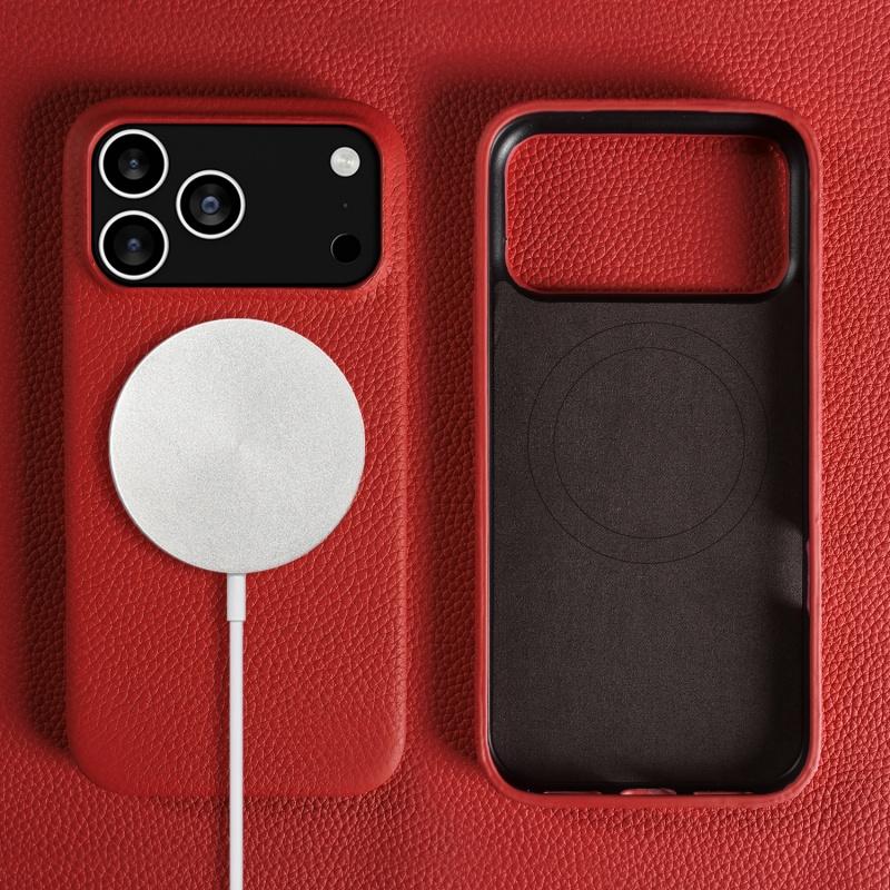 Luxury Litchi Genuine Leather Magnetic Suction Case For Iphone 17 16 15 14 13 Pro Max Air Full Protection Shockproof Back Cover