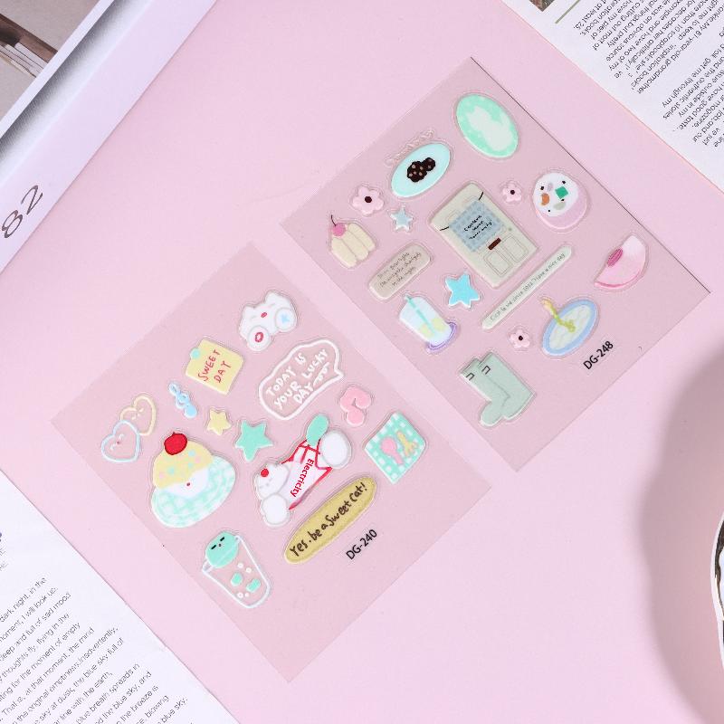 Cute Cartoon 3D Cat Dogs Crystal Epoxy Resin Stickers Kawaii Diy Journal Sticker For Mobile Phone Laptop Decor
