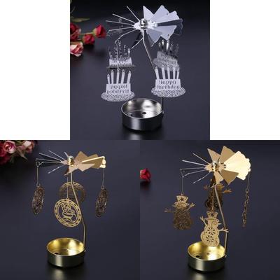 Snowman Rotary Spinning Carousel Tealight Holder Stand Metal Tea Light Christmas Home Decor Gifts