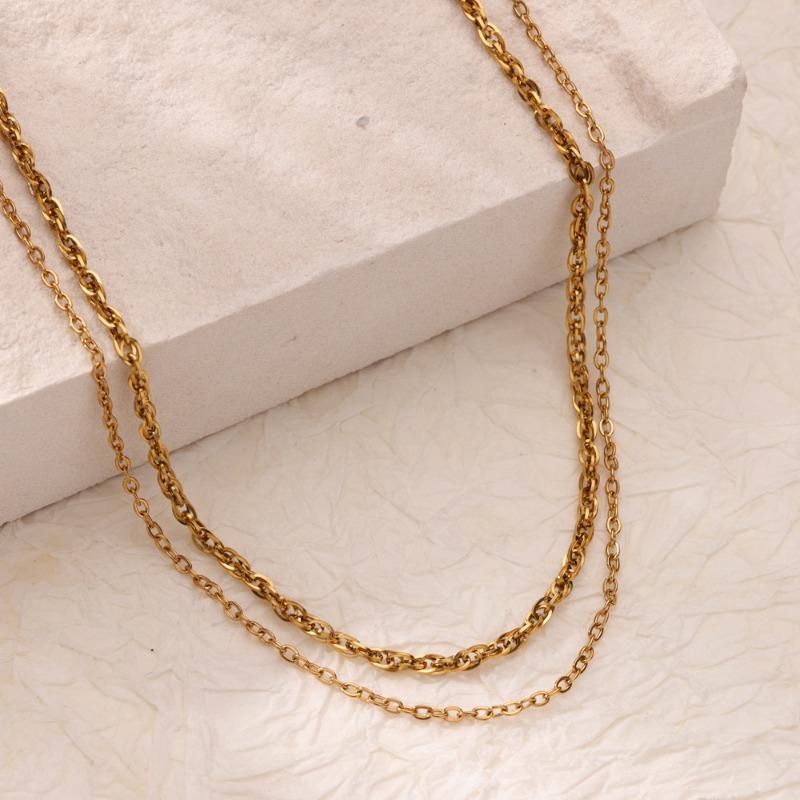 Multi-layer Stacked Chain Stainless Steel Gold-plated Double-layer Necklace Women's Fashion Niche Color-preserving Thin Chain O-chain New