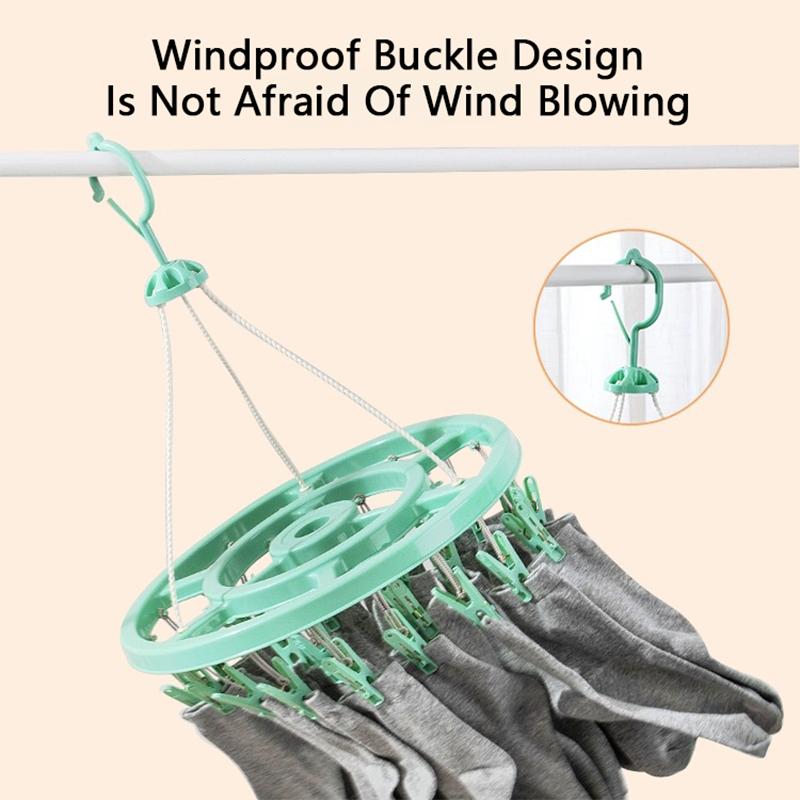 Retractable Hanger Organizers With 32/24/18 Clips Household Clothes Horse Windproof Socks Underwear Laundry Hanging Drying Racks