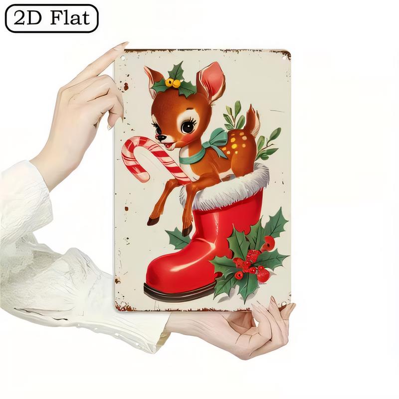 Tin Sign Fox Christmas Candy Cane Retro Metal Wall Art Plaque for Home Bar Garage   Vintage Rustic Holiday Decoration  Poster De
