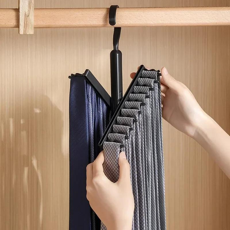 Tie Hanger Rotatable Necktie Storage Rack Clothes Hanger Organizer 20 Rows Large Capacity Belt Hooks Closet Skidproof Tie Clamp