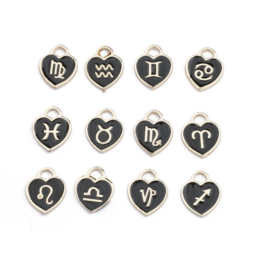 10/12Pcs 12*14mm 12 Constellations Love Heart Droping Oil Alloy Accessories For Jewelry Component Making DIY Necklace Bracelet Earring