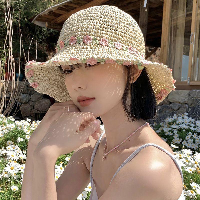 Women's Grass Hat Summer Beach Vacation Beach Grass Woven Foldable Sunshade Hat