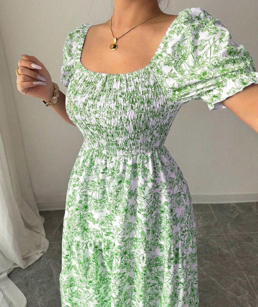 2025 European & American Style Printed Long Flowy Slimming Women's Dress