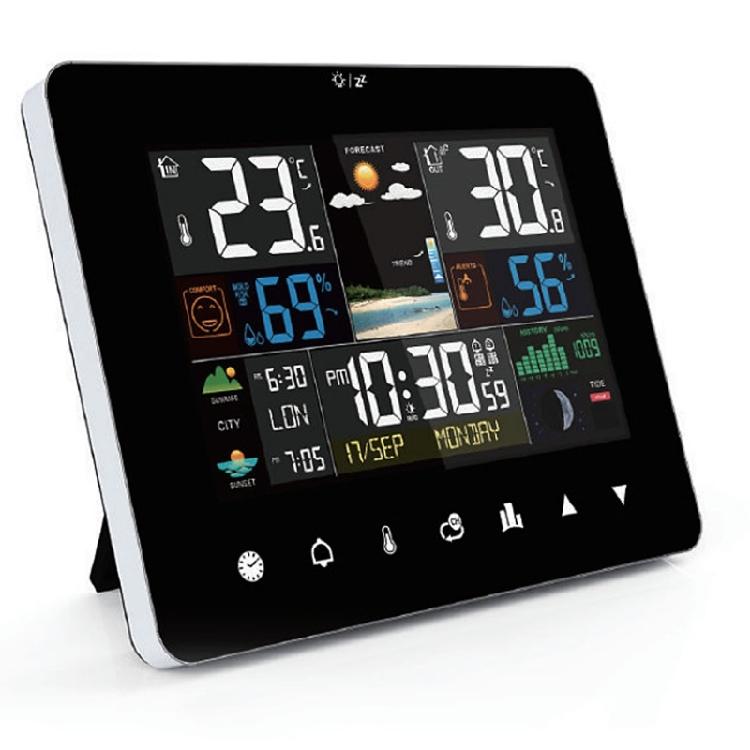 Weather Forecast Station Moon Phase Tides Tracking Wireless Sensor Color Display Temperature Humidity Monitor Alarm Clock