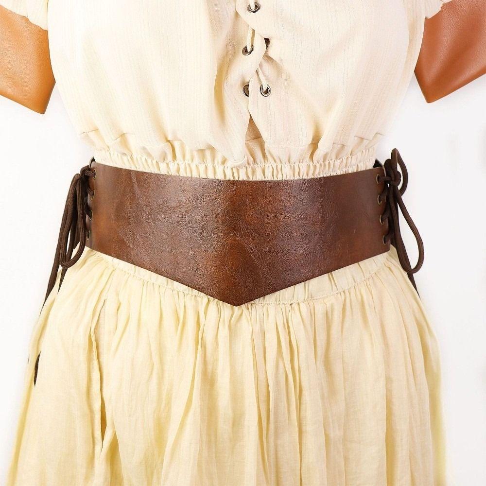 Fashion European Court Style Leather Corset Belt Adjustable Tying Rope Wide Waist Belt Waist Strap Medieval Costume
