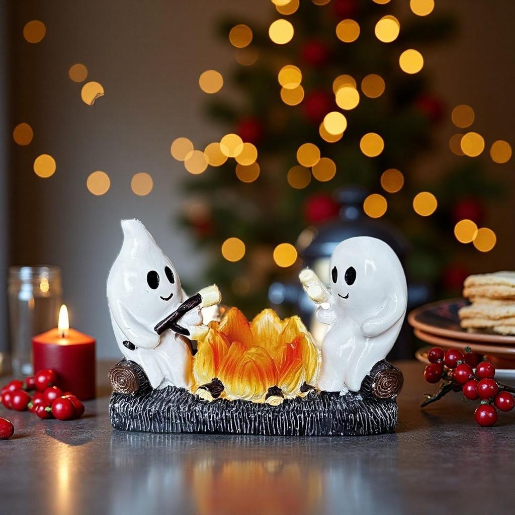 Ghost Campfire Statues Halloween Desktop Ghost Campfire Statue 3D Printed Cute Ghost Ornaments Statues Halloween decoration