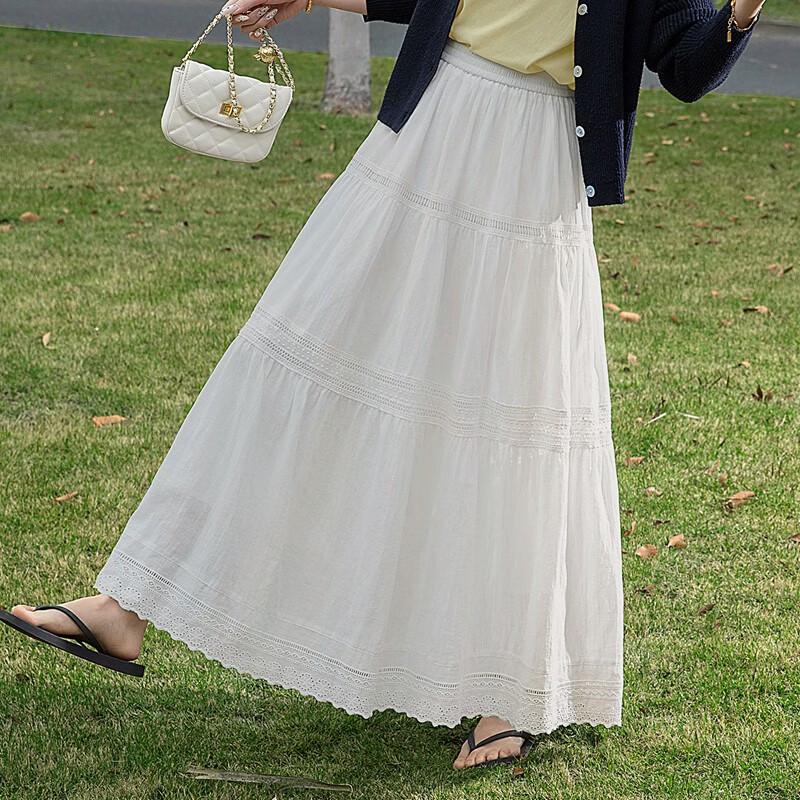 Women's High-Waisted A-Line Cotton Midi Skirt