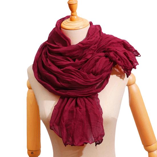 Women Pleated Scarf Thickened Weave Autumn Winter Scarf Solid Color Breathable Shawl Headscarf Outfit Accessories