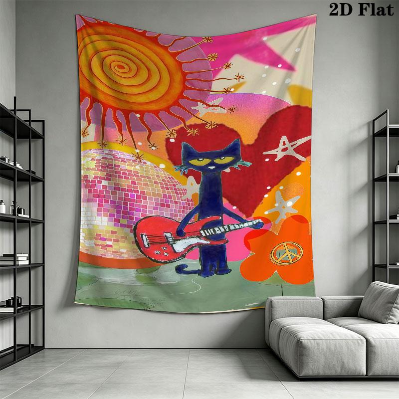 Pete Cat Dream Wall Hanging Printed Fabric Blanket Decorative Tapestries for Bedroom Living Room Home Decor