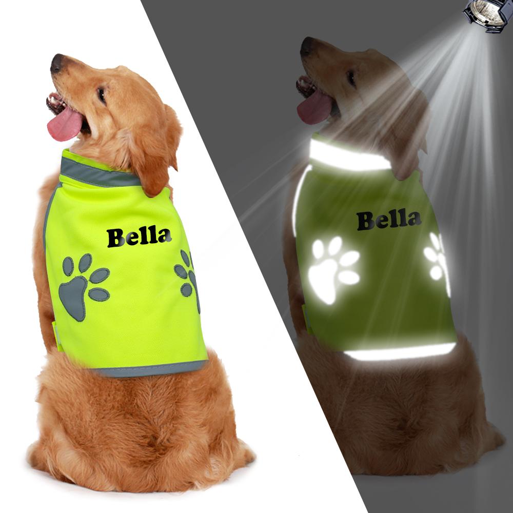 

New Custom Dog Clothes Reflective Dog Vest Personality Printed Pet Name Clothing High Visibility Night Walking Vests For Dogs S