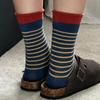 Korean Style Double Ribbed Striped Women's Socks, Spring Dopamine Colors, Seamless Cotton, Trendy Mid-Calf Piled-Up Design