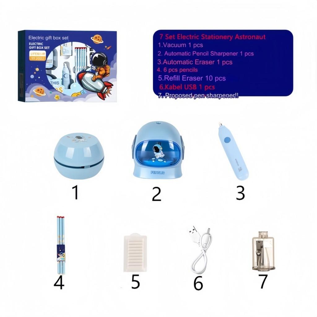 Electronic Stationery Set Vacuum Pencil Sharpener Eraser 11 In 1 / Electronic Stationery Set Learning Girls Gift