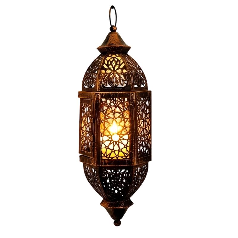 Portacandele in Ferro Battuto Marocchini Lanterna con Design Traforato da Appendere Decorazioni Regalo per Eid Ramadans