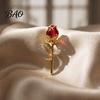 Shiny Lapel Pin Red Rose Bud Brooch Pin, Retro Rhinestone Floral Men Women Jewelry Accessories for Suit Dress Coat Scarf Luxury