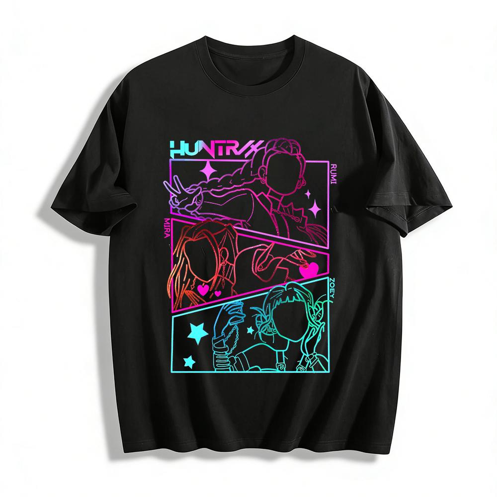 

Y2K Style HUNTRX Girl Group Portrait Print T-shirt E-girl Loose Retro Trendy Short Sleeve Top Pure cotton T-shirt XXS