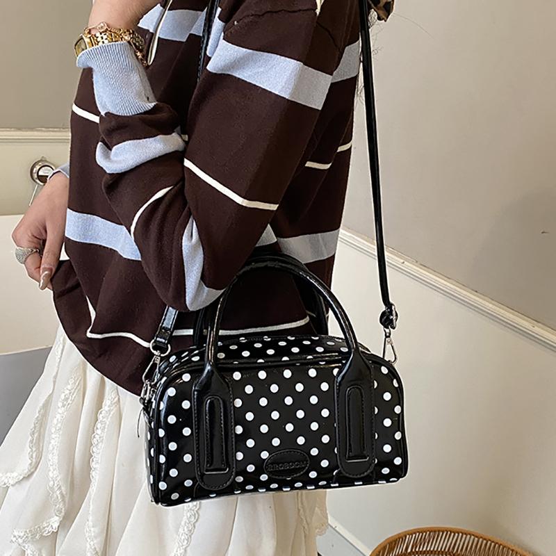 Crossbody Bag for Women Barrel Shape Mini Top Handle Purse PU Leather Polka Dot Pattern Cute Handbag Adjustable Strap Daily Use