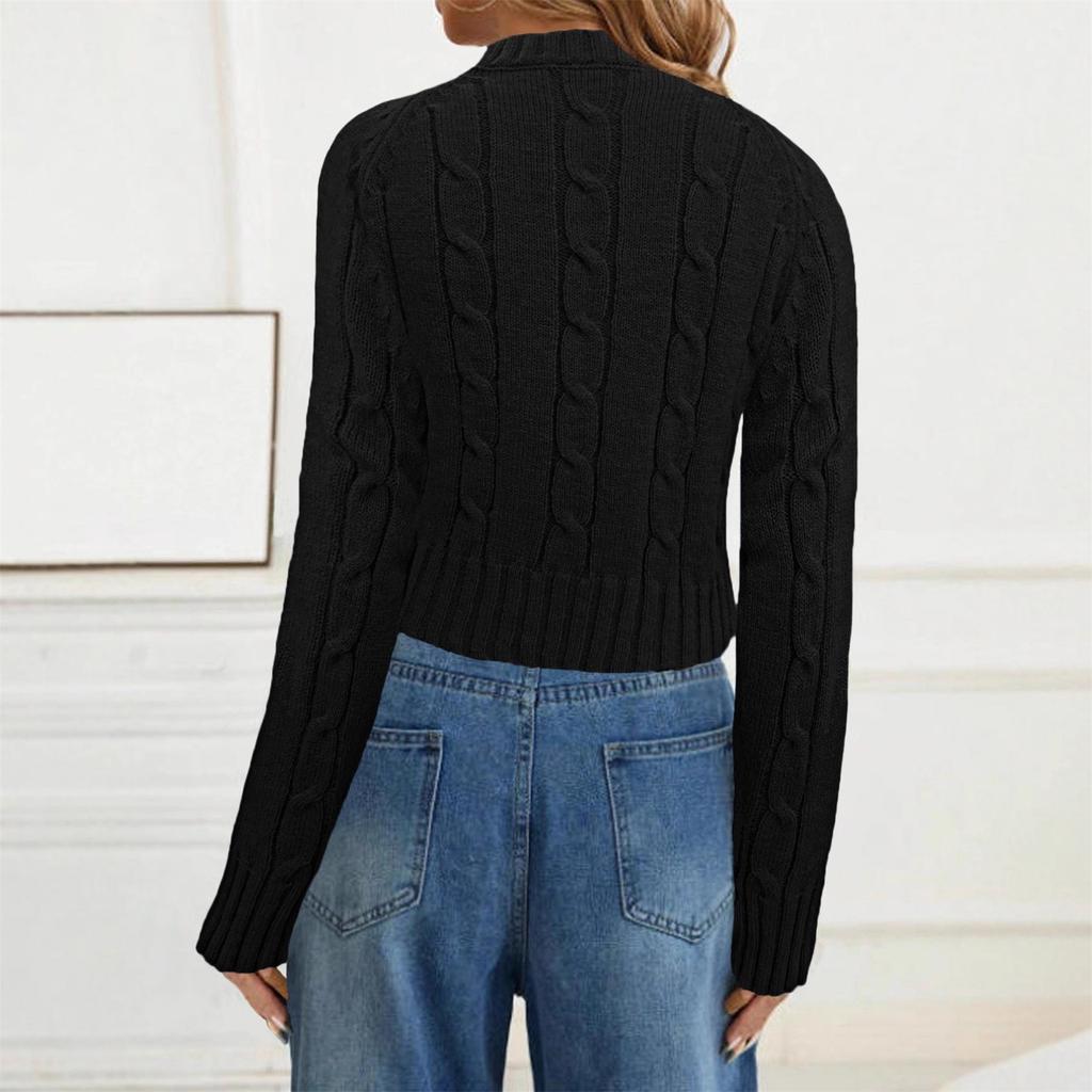 Women's Fashion Solid Color Round Neck Knitted Pullover Long Sleeve Sweater