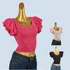 High-Grade Small Flying Sleeve U Collar Short Top Knitted Slim Fit Slimming Shoulder Short Sleeve High Waist T-shirt Women Summer Sweet