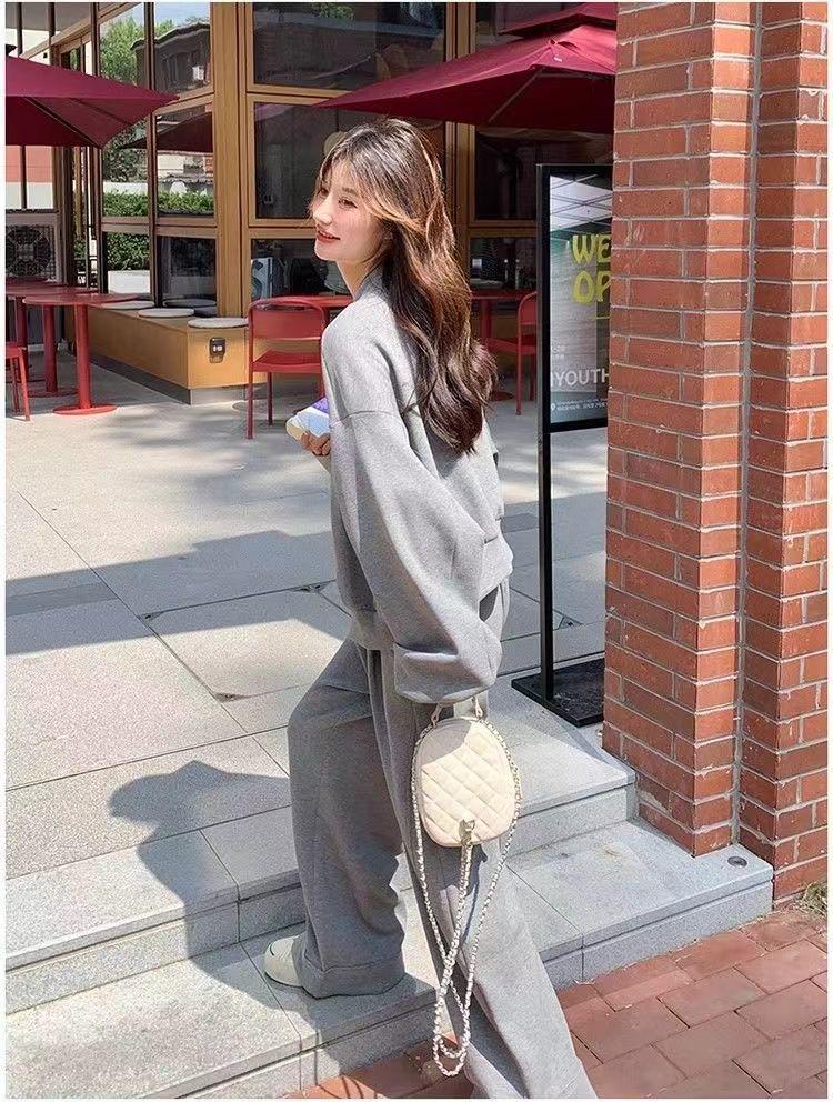 Women's Plus Size Sporty Sweatshirt & Wide Leg Pants Set - Autumn/Winter Two-Piece Cardigan Outfit